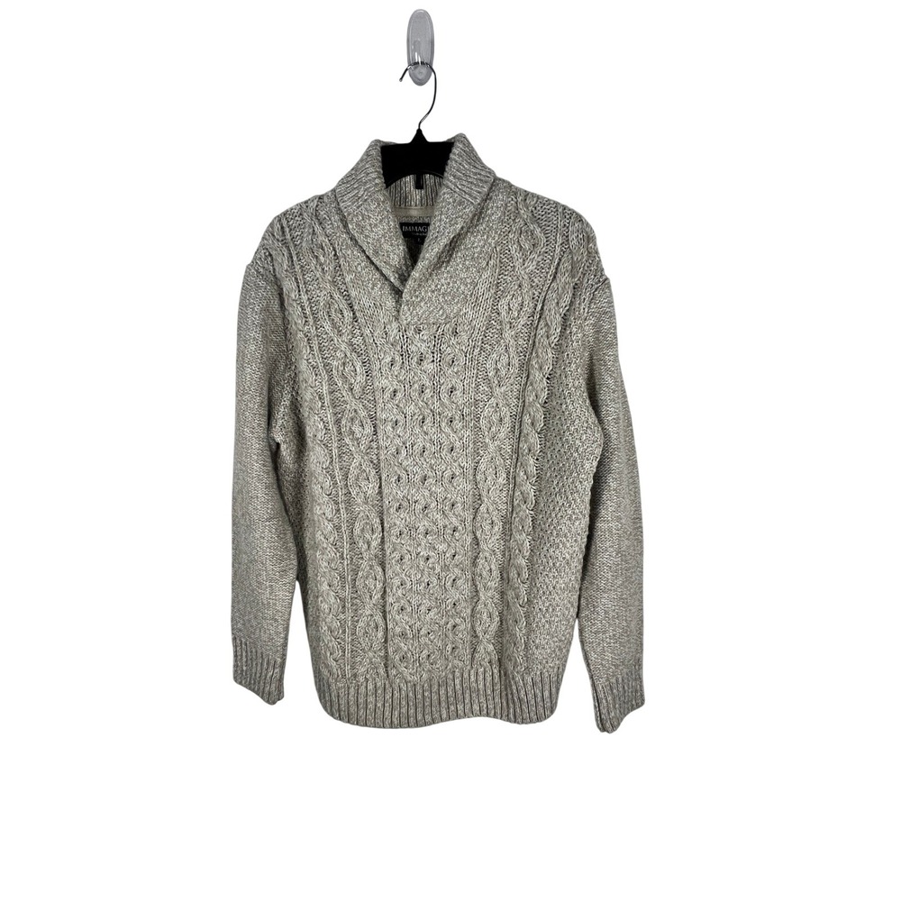 Immagini Mens Shawl Collar Cable Knit Sweater Made in Italy Beige Wool Blend L